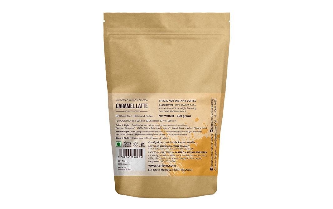 Tariero Artisan Roastery Caramel Latte Gourmet Coffee   Pack  100 grams